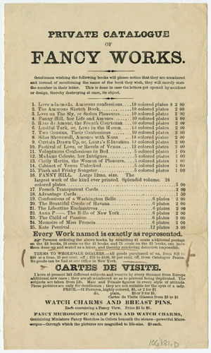 Private Catalogue of Fancy Works. [New York?, ca. 1880].